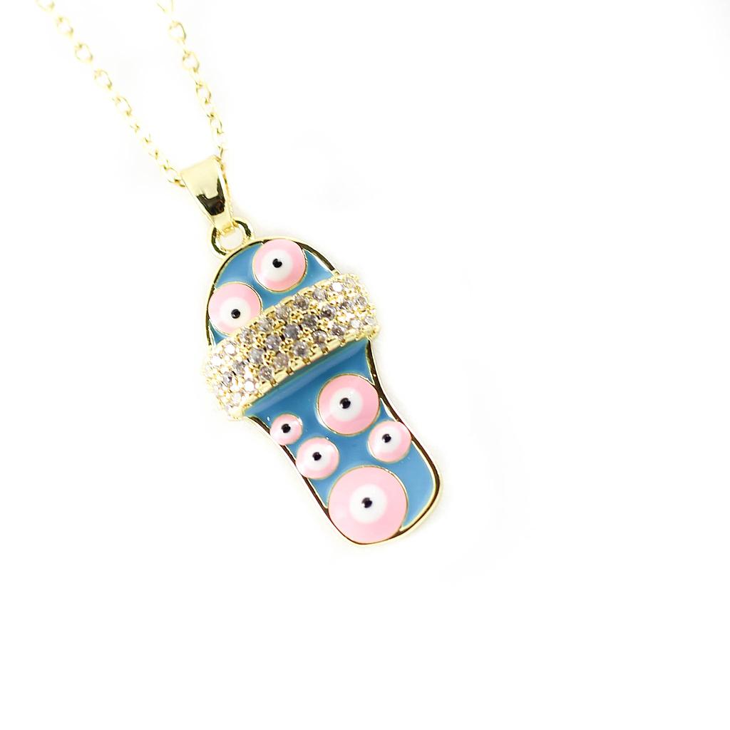 COL160808 Collar Acero Dorado Sandalia  con ojo turco