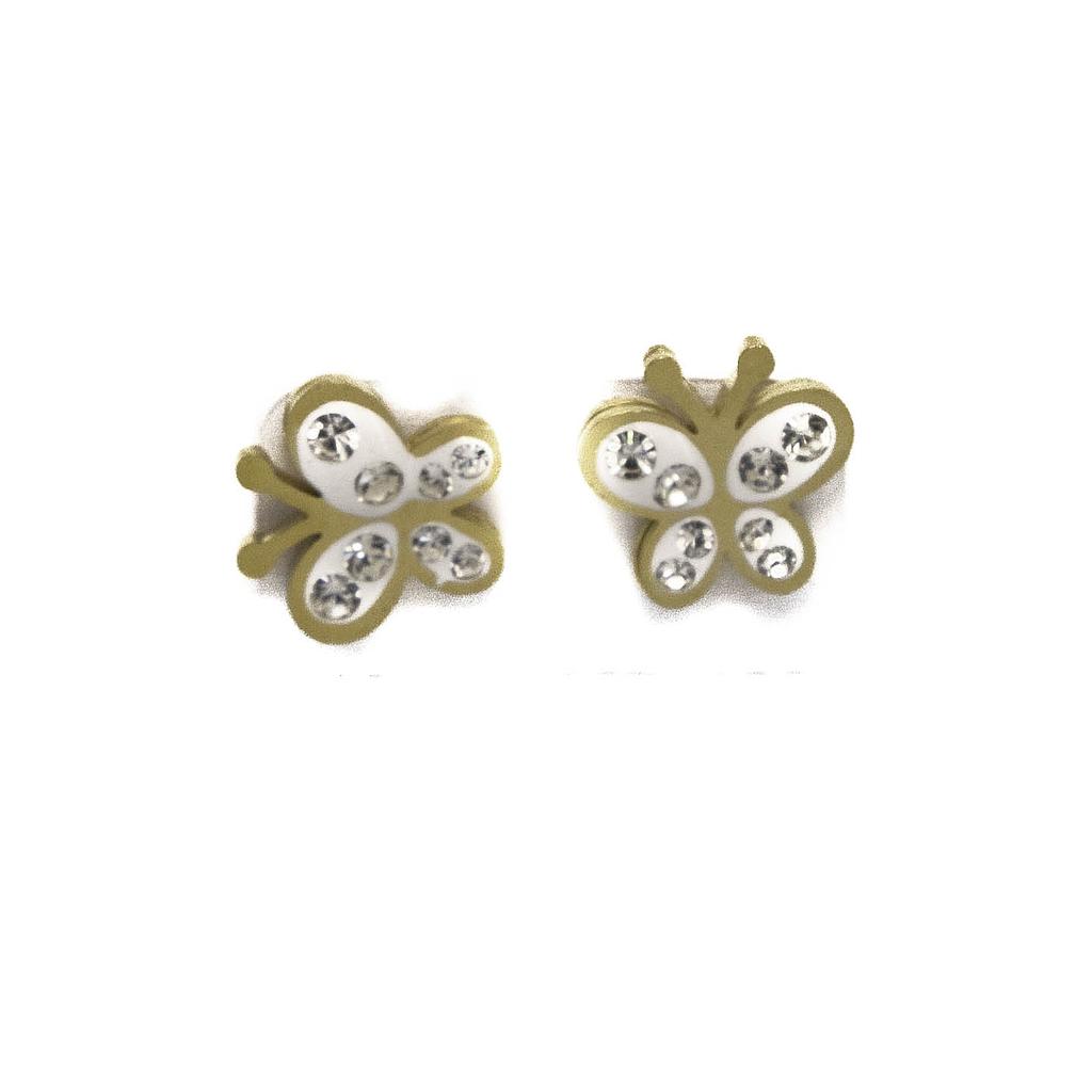 AR240322 Arete Acero Dorado Mariposa Blanca 10 mm