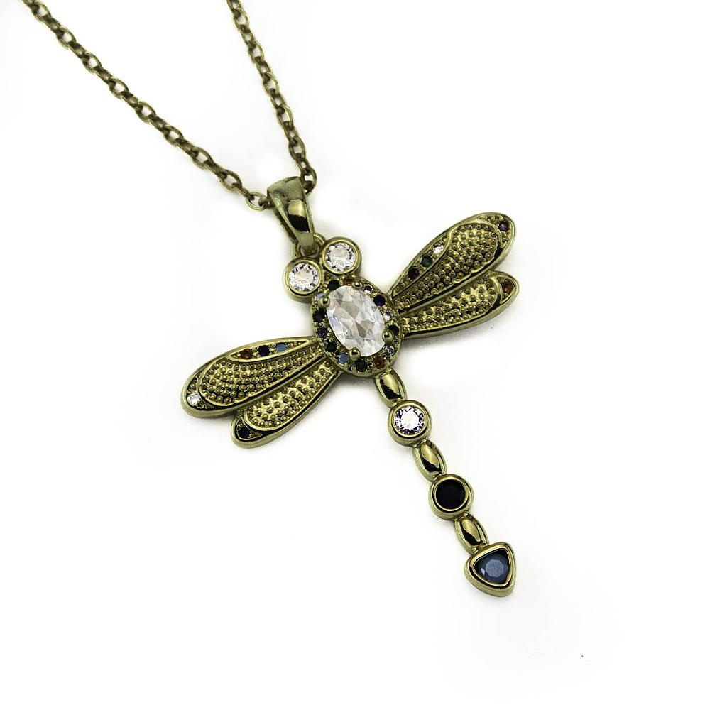 COL250429 Collar Acero Inoxidable Libélula 4 Piedras
